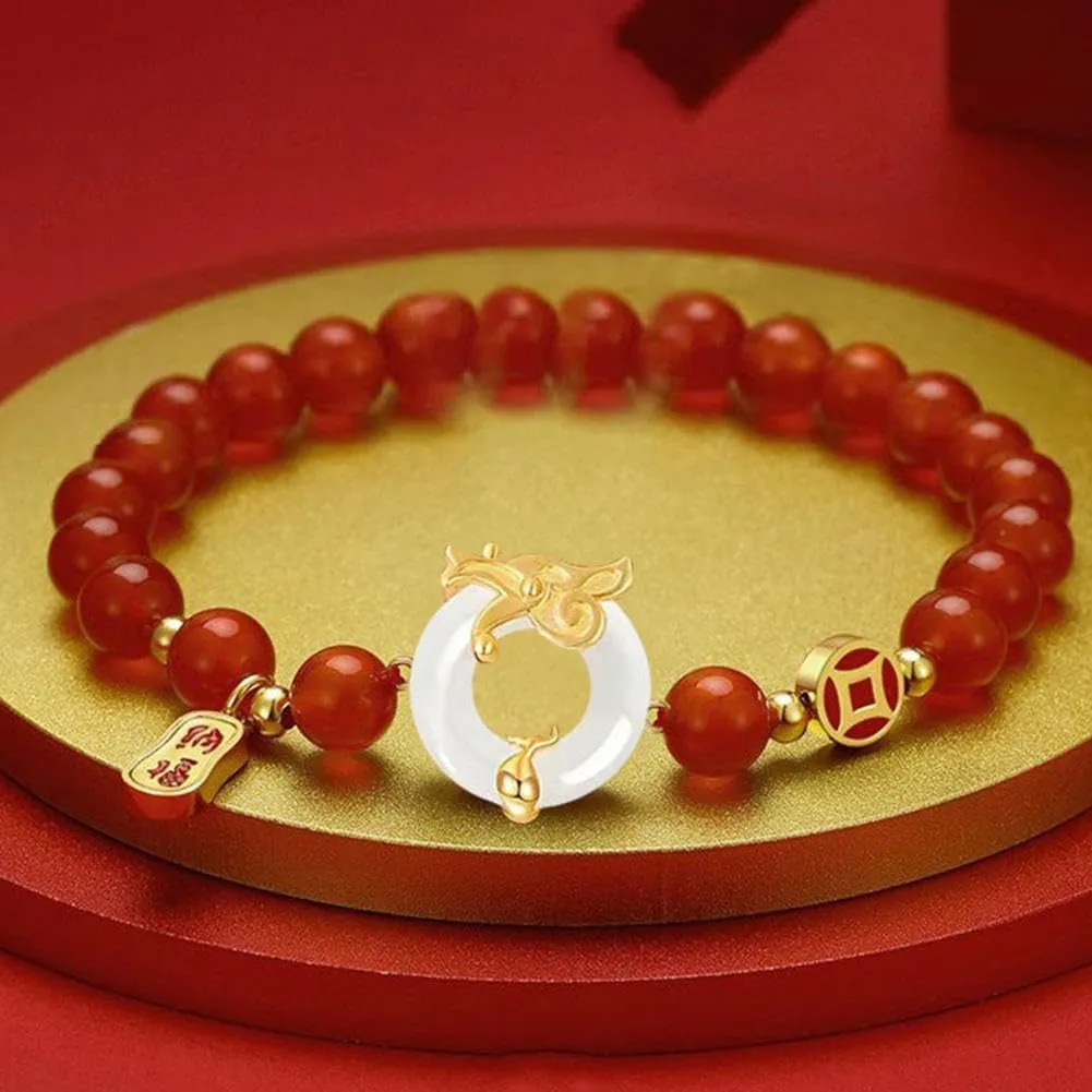 2024 New Year of Dragon Beaded Strech Bracelet, Adjustable Chinese Zodiac Animal Dragon Charm Bracelet Lucky Dragon Bracelets New Year Auspicious Jewelry Gifts