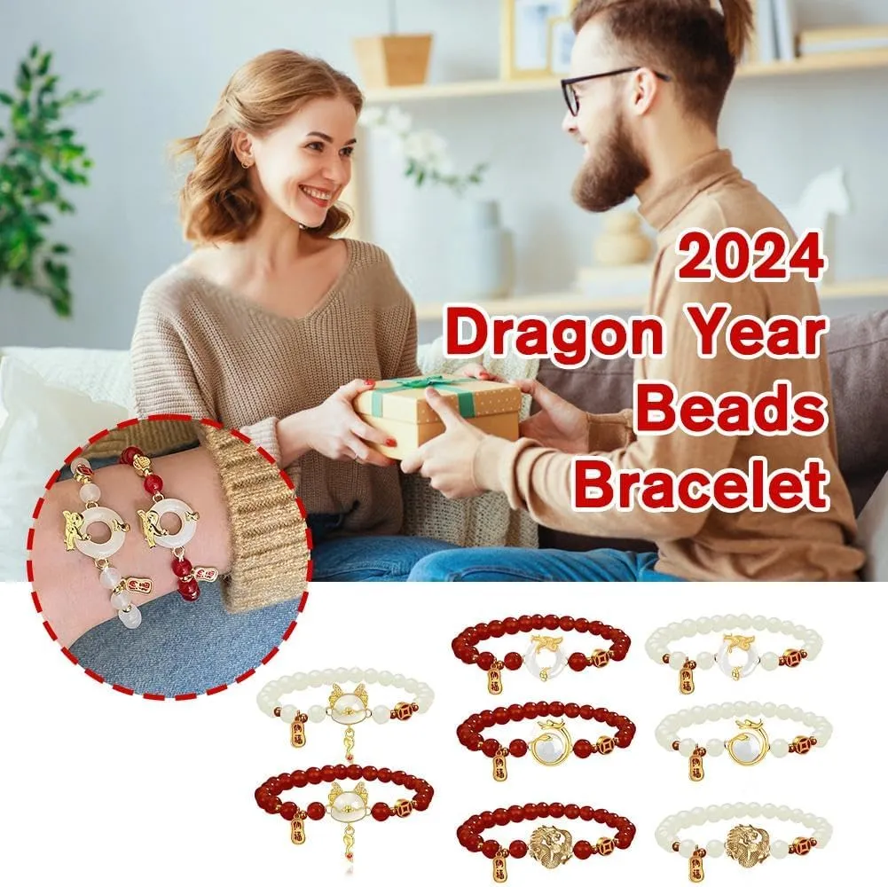 2024 New Year of Dragon Beaded Strech Bracelet, Adjustable Chinese Zodiac Animal Dragon Charm Bracelet Lucky Dragon Bracelets New Year Auspicious Jewelry Gifts