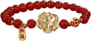 2024 New Year of Dragon Beaded Strech Bracelet, Adjustable Chinese Zodiac Animal Dragon Charm Bracelet Lucky Dragon Bracelets New Year Auspicious Jewelry Gifts
