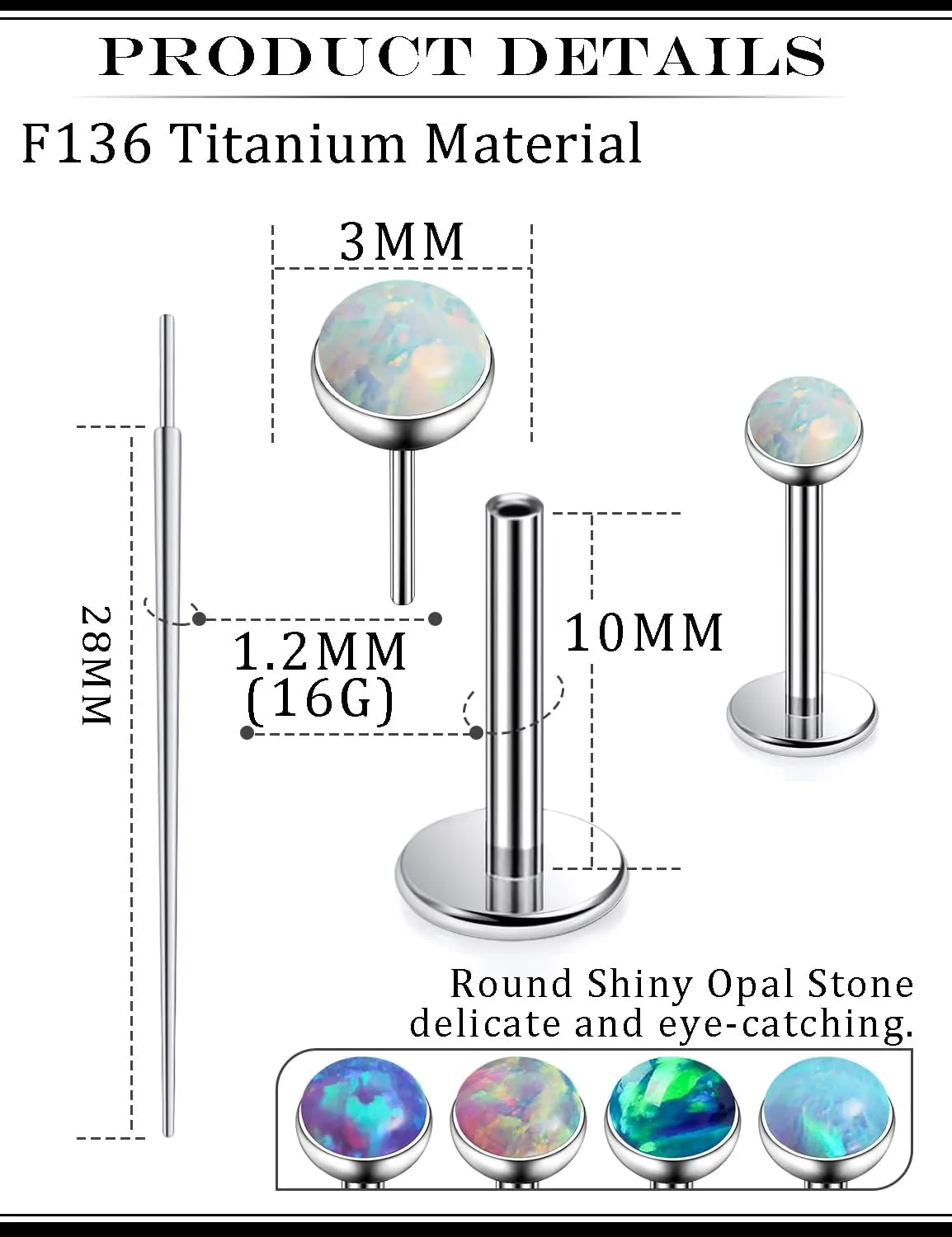 20G 18G 16G Titanium Threadless Flat Back Earrings Nose Ring Studs Tragus Labret Medusa Piercing Jewelry G23 Monroe Lip Ring Snake Bite Forward Helix Conch Cartilage Earrings Piercing Jewelry