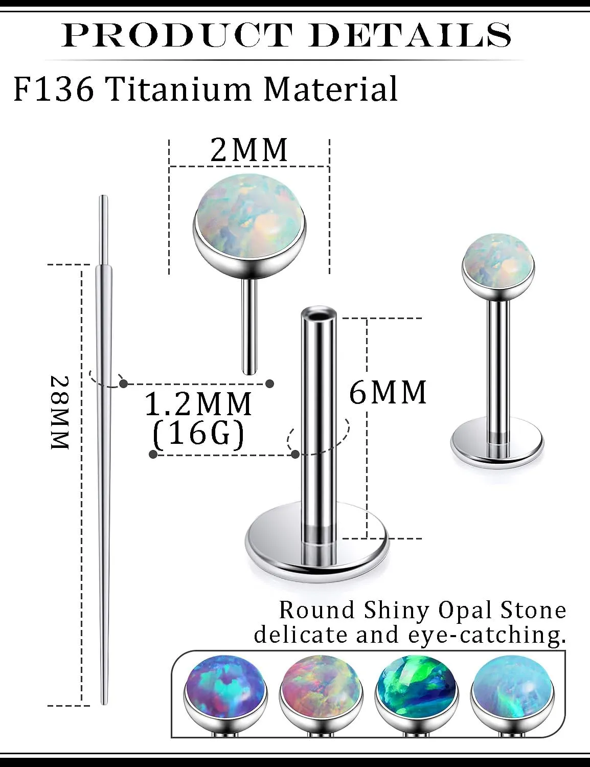 20G 18G 16G Titanium Threadless Flat Back Earrings Nose Ring Studs Tragus Labret Medusa Piercing Jewelry G23 Monroe Lip Ring Snake Bite Forward Helix Conch Cartilage Earrings Piercing Jewelry