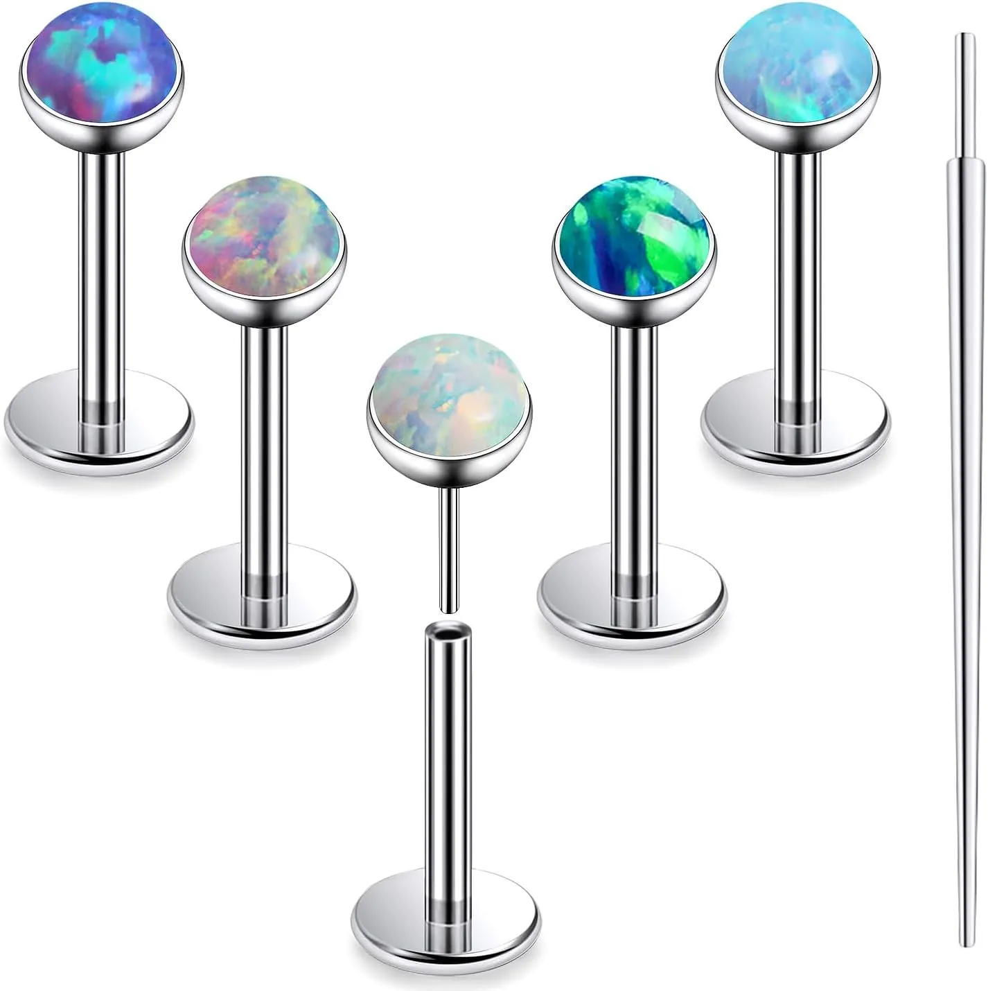 20G 18G 16G Titanium Threadless Flat Back Earrings Nose Ring Studs Tragus Labret Medusa Piercing Jewelry G23 Monroe Lip Ring Snake Bite Forward Helix Conch Cartilage Earrings Piercing Jewelry