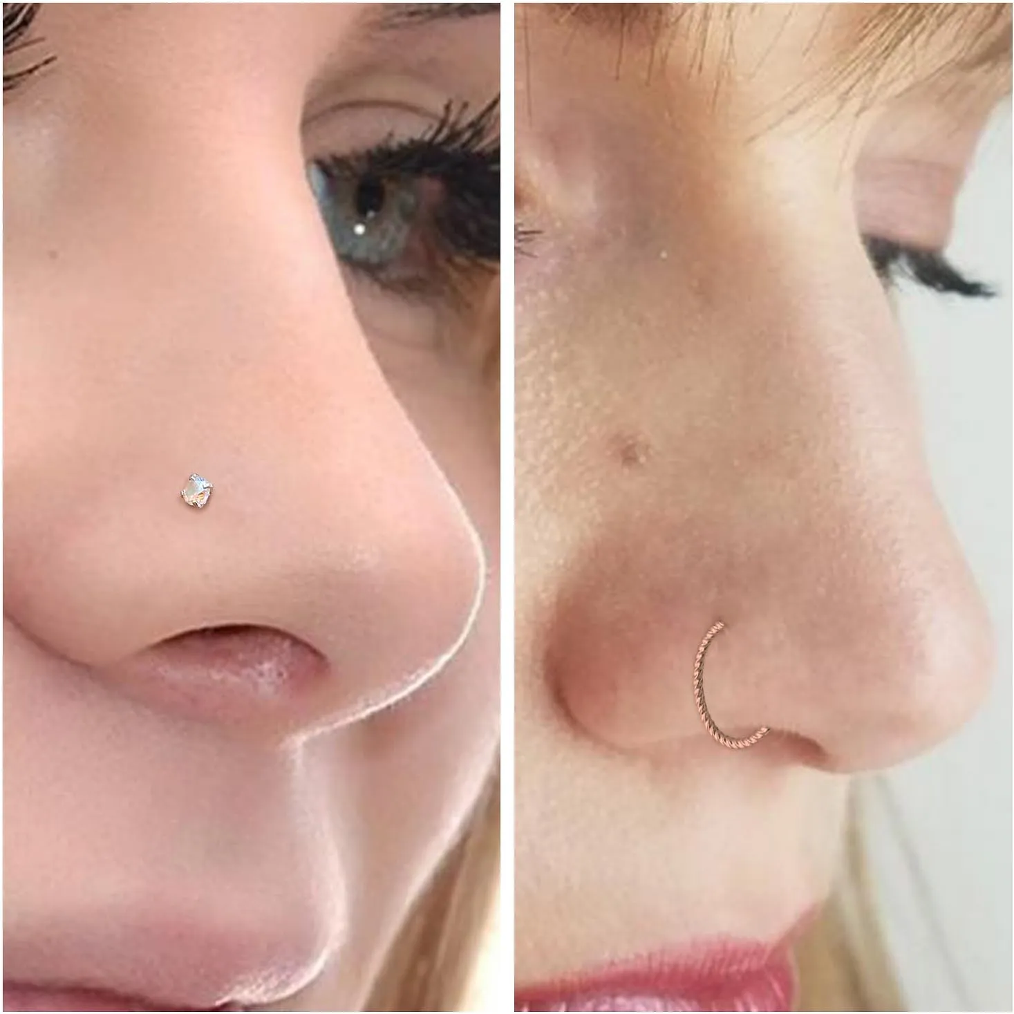 20G Nose Rings Hoops 316L Stainless Surgical Steel Hypoallergenic Nose Rings Studs Piercing Jewelry for Women Men Diamond Clear CZ Silver Gold Black Rainbow Rose Gold