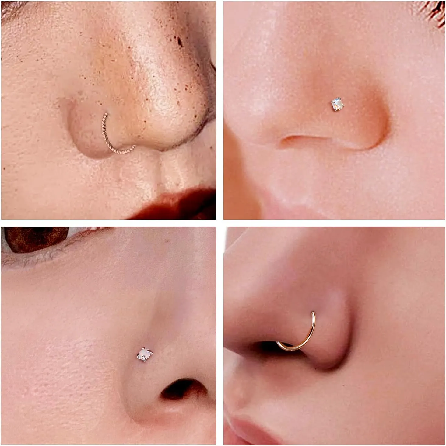 20G Nose Rings Hoops 316L Stainless Surgical Steel Hypoallergenic Nose Rings Studs Piercing Jewelry for Women Men Diamond Clear CZ Silver Gold Black Rainbow Rose Gold