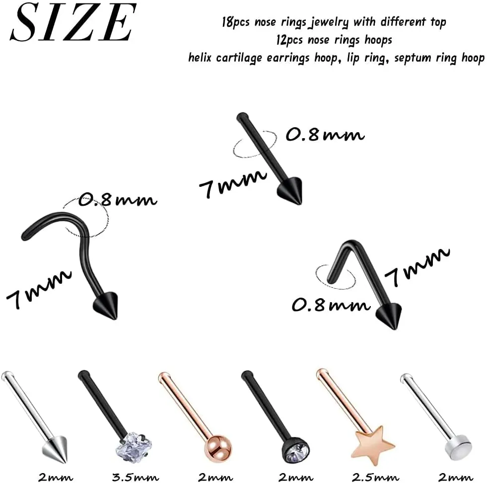 20g Nose rings Screw Nose Rings Bone Nose Rings L Shpaed Nose Rings Nose Rings Hoops Surgical Steel
