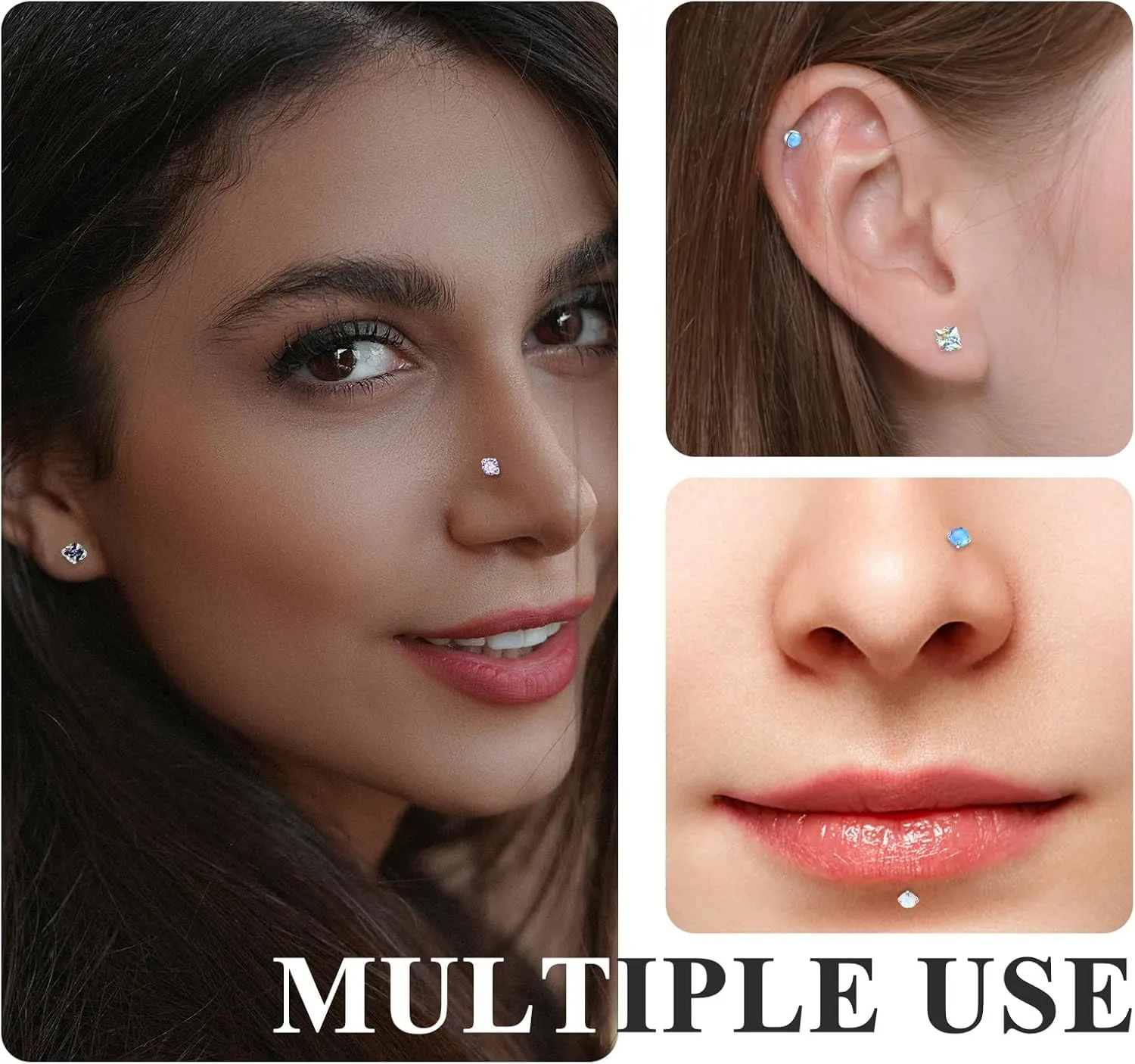 20Pcs 20G Nose Rings Studs Surgical Stainless Steel Nose Studs for Women Colorful Opal CZ Nose Piercing Jewelry Hypoallergenic Nose Jewelry for Women Men