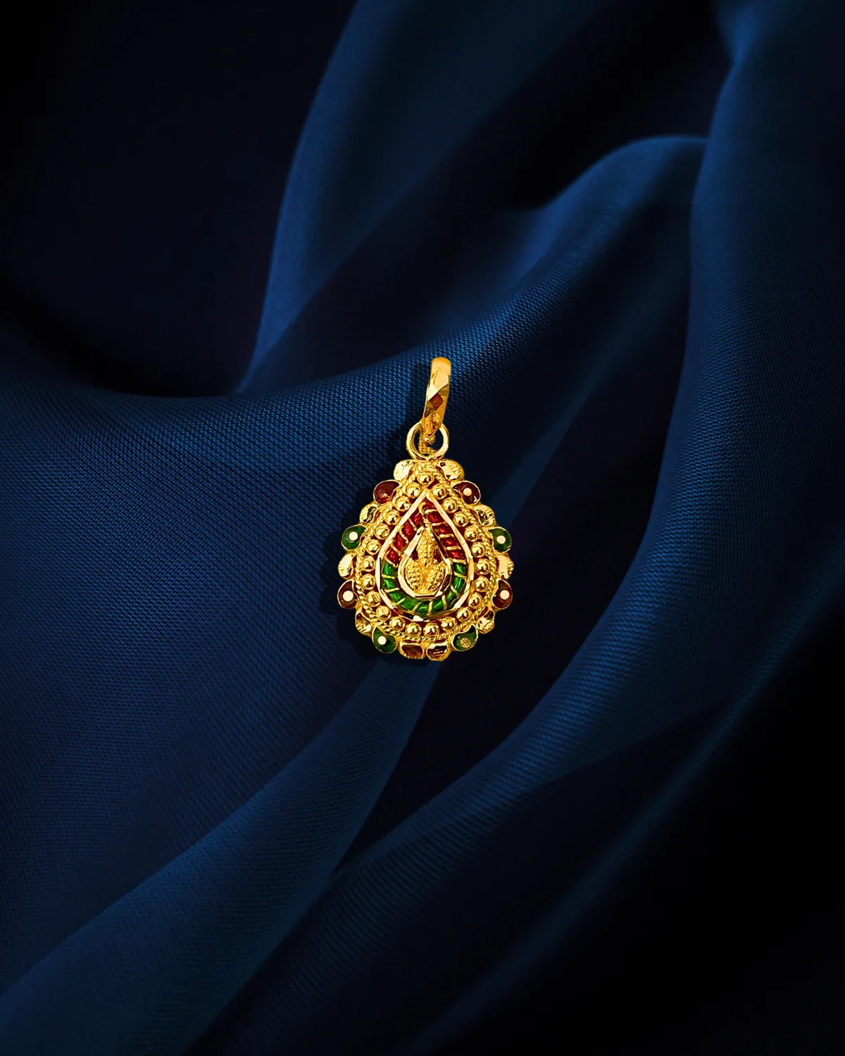22 KT Gold Designer Teardrop Multicolor Pendant Set (D117)