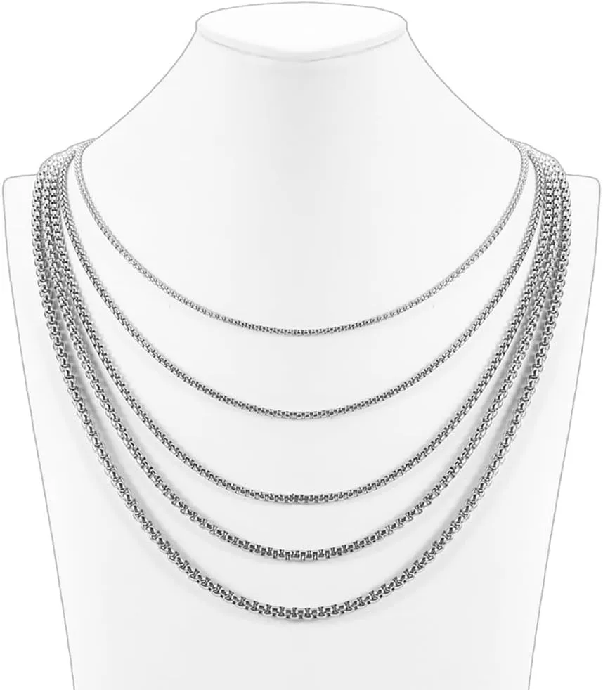 2/2.5/3/3.5/4mm 45/50/55/60/70/80cm stainless steel rolo chain necklace for men