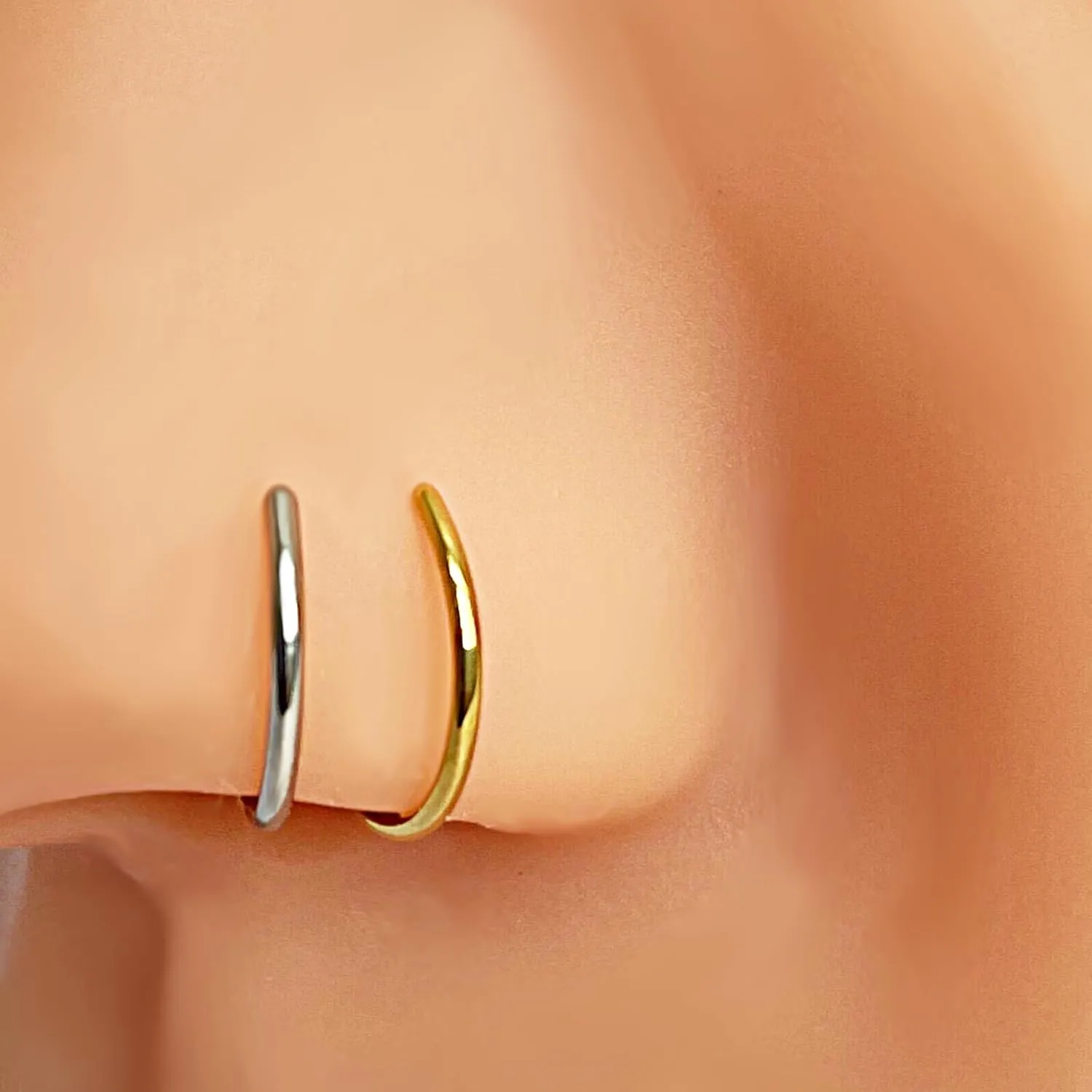 22G 20G 18G 6-10mm Gold Silver Rose Gold Black Rainbow 2PCS Stainless Steel Body Jewelry Piercing Nose Ring Hoop for Women Nose Piercing Hoop Surgical Steel Body Jewelry for Women and Men Adjustable