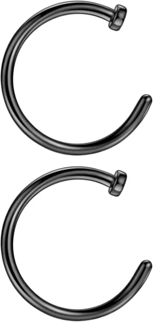 22G 20G 18G 6-10mm Gold Silver Rose Gold Black Rainbow 2PCS Stainless Steel Body Jewelry Piercing Nose Ring Hoop for Women Nose Piercing Hoop Surgical Steel Body Jewelry for Women and Men Adjustable