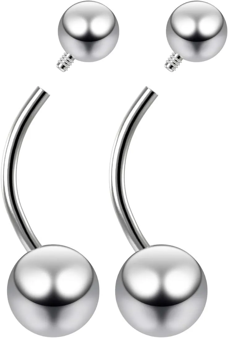 2pc 14g Belly Button Rings Internally Threaded Navel 1/4 Surgical Stainless Steel Internal Thread