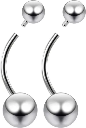 2pc 14g Belly Button Rings Internally Threaded Navel 1/4 Surgical Stainless Steel Internal Thread