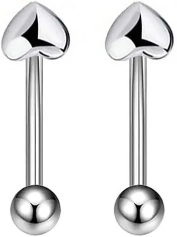 2Pcs 16G Heart Eyebrow Rings for Women Stainless Steel Eyebrow Curved Barbells Studs Lip Rings Cartilage Earrings Body Piercing Jewelry