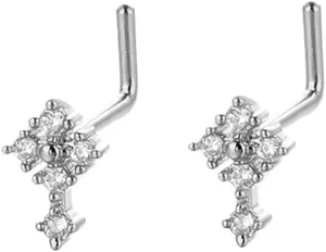2Pcs 20G L-Shaped Cross Nose Rings Studs for Women Surgical Steel CZ Cross Nose Studs Screws Nose Nostril Piercing Jewelry