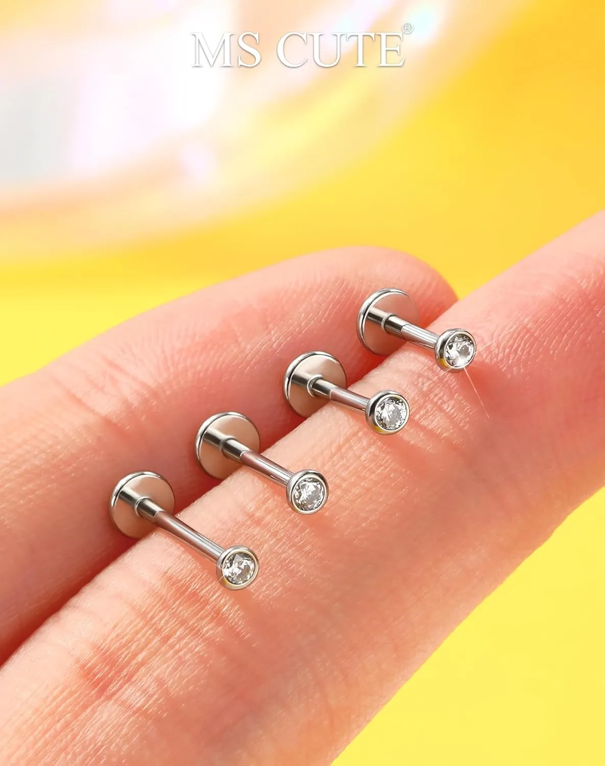 2Pcs 20G/18G/16G Threadless Nose Stud Flat Back Earrings 316L Surgical Steel CZ Daity Nose Helix Cartilage Tragus Conch Labret Medusa Monroe Piercing Jewelry for Women Men