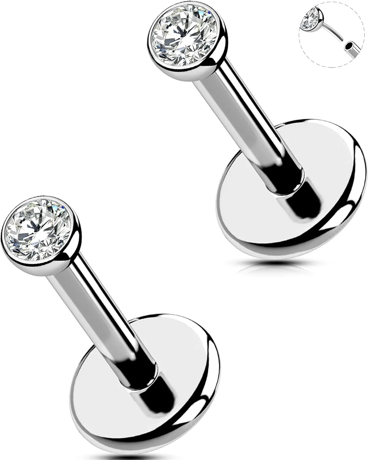 2Pcs 20G/18G/16G Threadless Nose Stud Flat Back Earrings 316L Surgical Steel CZ Daity Nose Helix Cartilage Tragus Conch Labret Medusa Monroe Piercing Jewelry for Women Men
