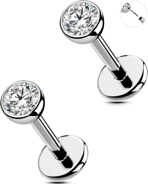 2Pcs 20G/18G/16G Threadless Nose Stud Flat Back Earrings 316L Surgical Steel CZ Daity Nose Helix Cartilage Tragus Conch Labret Medusa Monroe Piercing Jewelry for Women Men