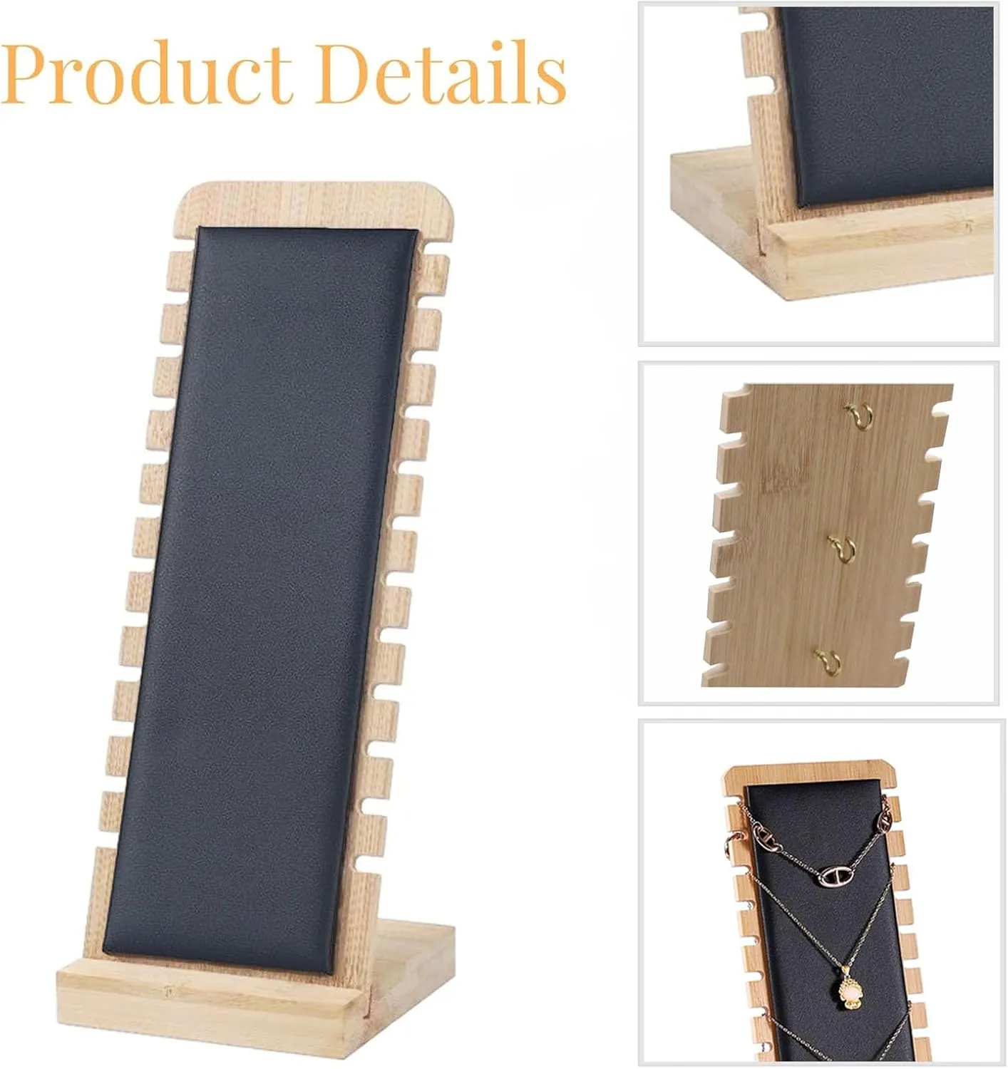 2PCS Bamboo Jewelry Necklace Display Stand with Black Leather Soft Mat Necklace Pendant Tabletop Display Holder for Home Selling Shows