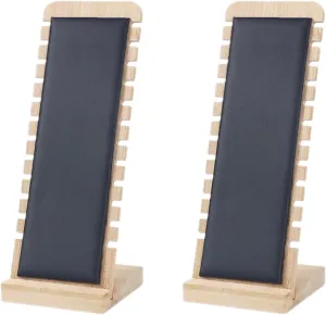 2PCS Bamboo Jewelry Necklace Display Stand with Black Leather Soft Mat Necklace Pendant Tabletop Display Holder for Home Selling Shows