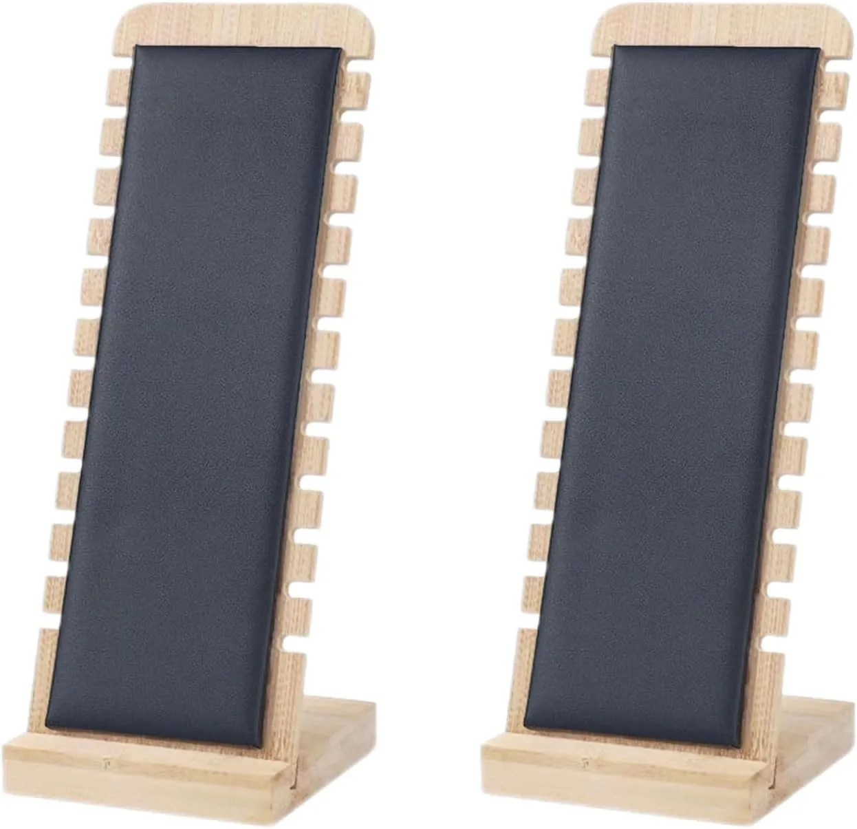 2PCS Bamboo Jewelry Necklace Display Stand with Black Leather Soft Mat Necklace Pendant Tabletop Display Holder for Home Selling Shows