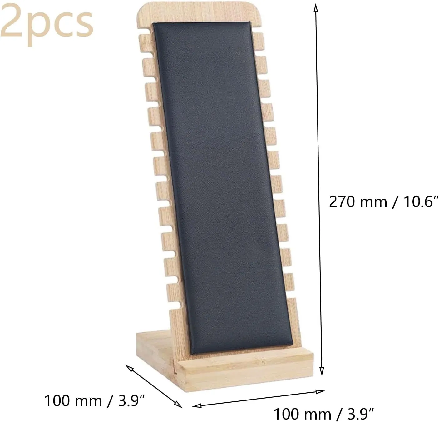 2PCS Bamboo Jewelry Necklace Display Stand with Black Leather Soft Mat Necklace Pendant Tabletop Display Holder for Home Selling Shows