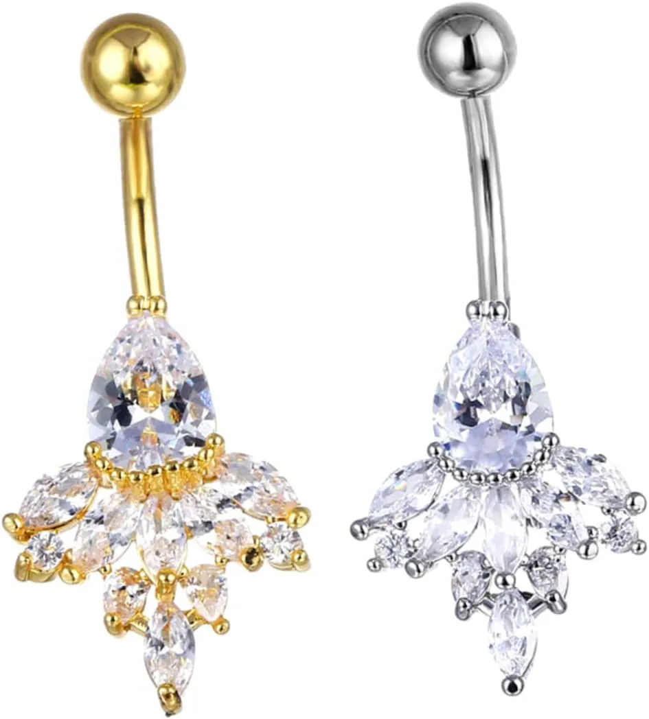 2pcs Belly Button Rings Navel Rings Crystal Belly Piercing Studs for Jewelry