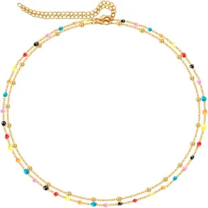 2Pcs Body Jewelry Set, Enamel Pearls Beads  Gold Spacer Beads Layered Belly Waist Chains for Women Girls,24-41 inches