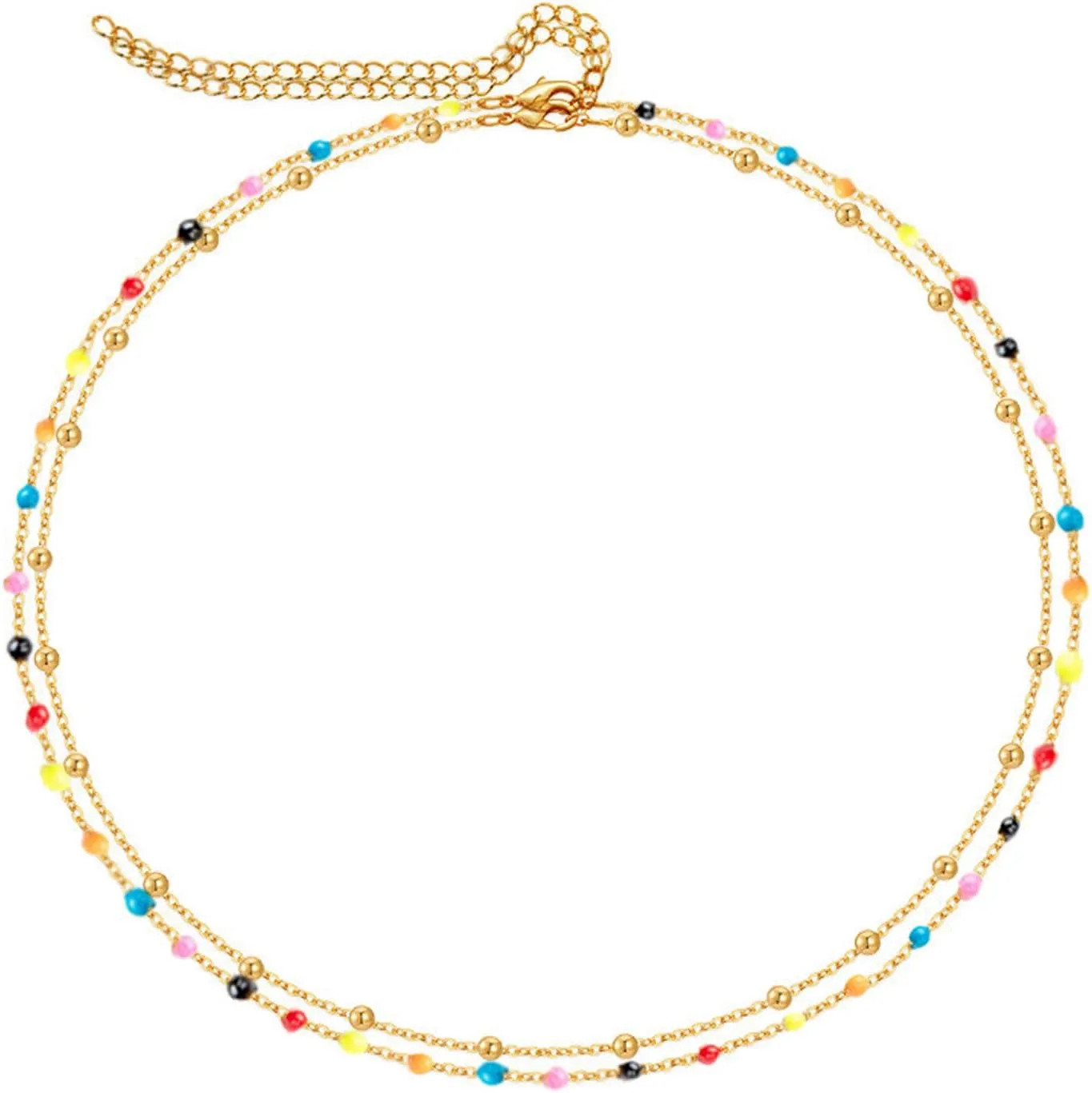 2Pcs Body Jewelry Set, Enamel Pearls Beads  Gold Spacer Beads Layered Belly Waist Chains for Women Girls,24-41 inches