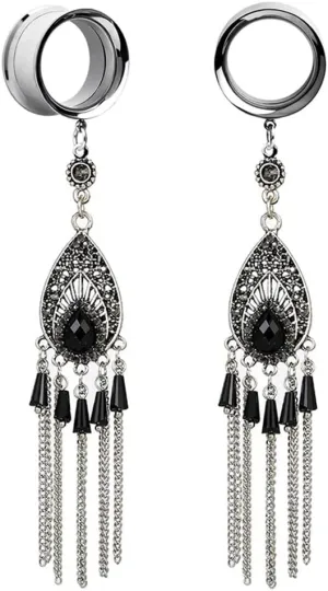 2PCS Bohemian Ethnic Style Tassel Ear Plugs Tunnels (6-25MM) - Stylish Simplicity Pendant, Body Piercing Earrings for Stretched Earlobe