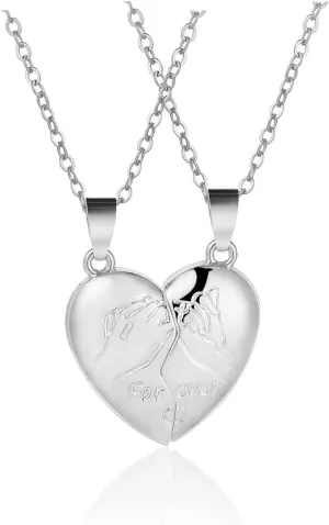 2Pcs Engraved Love Heart Couple Matching Pendant Necklace Set Adjustable Link Chain Peach Pinky Promise Necklace for Women Men Lover Jewelry Birthday Graduation Gift