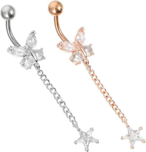 2pcs Fashion Navel Ring Belly Button Studs Comfortable Jewelry for Women Silver Belly Button Ring
