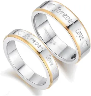 2pcs Forever Love Stainless Steel Promise Rings for Couple Wedding Engagement Band (Pack in Box)