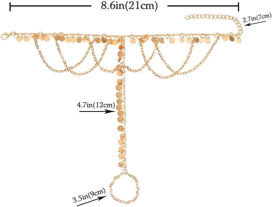 2Pcs Gold Foot Chain Sequins Barefoot Sandals Tassel Beach Foot Jewelry for Women