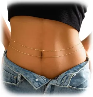 2Pcs Sexy Simple Sequin Waist Chain Bikini Tassel Belly Chains Necklace Summer Beach Metal Body Chain Beaded Waist Body Jewelry for Women