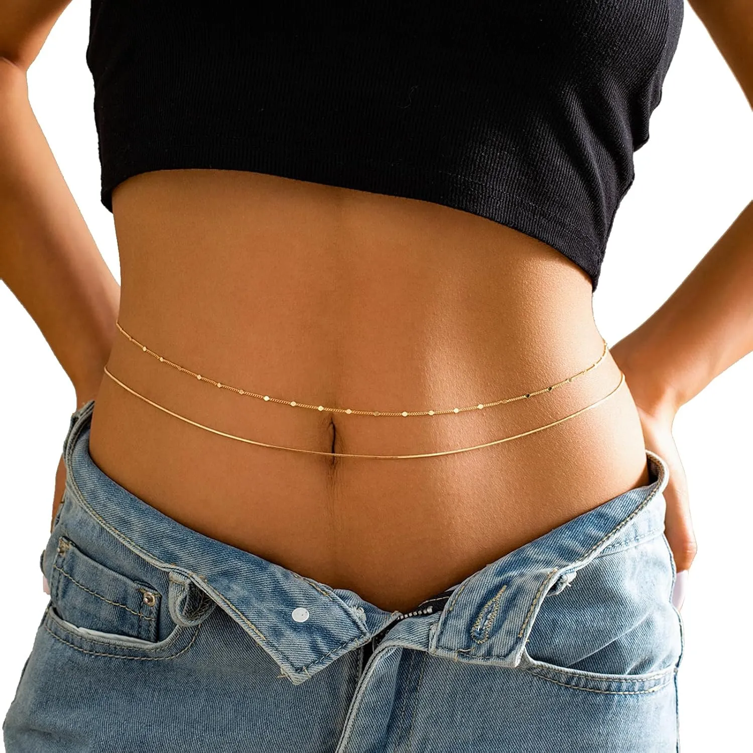 2Pcs Sexy Simple Sequin Waist Chain Bikini Tassel Belly Chains Necklace Summer Beach Metal Body Chain Beaded Waist Body Jewelry for Women