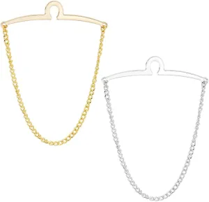 2pcs Tie Chains for Men Single Loop Tie Chain Platinum and Golden Tie Clips Link Chain Set Tie Clasps for Wedding Anniversary Business Banquet and Daily Life