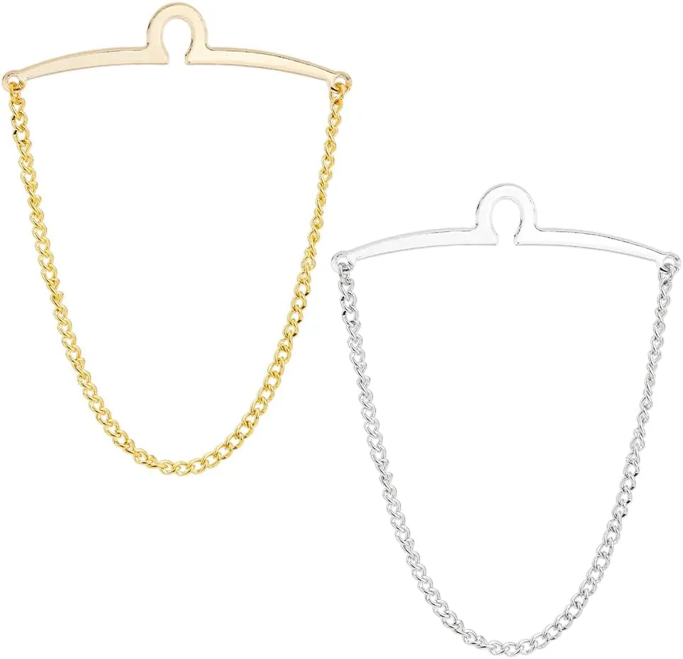 2pcs Tie Chains for Men Single Loop Tie Chain Platinum and Golden Tie Clips Link Chain Set Tie Clasps for Wedding Anniversary Business Banquet and Daily Life