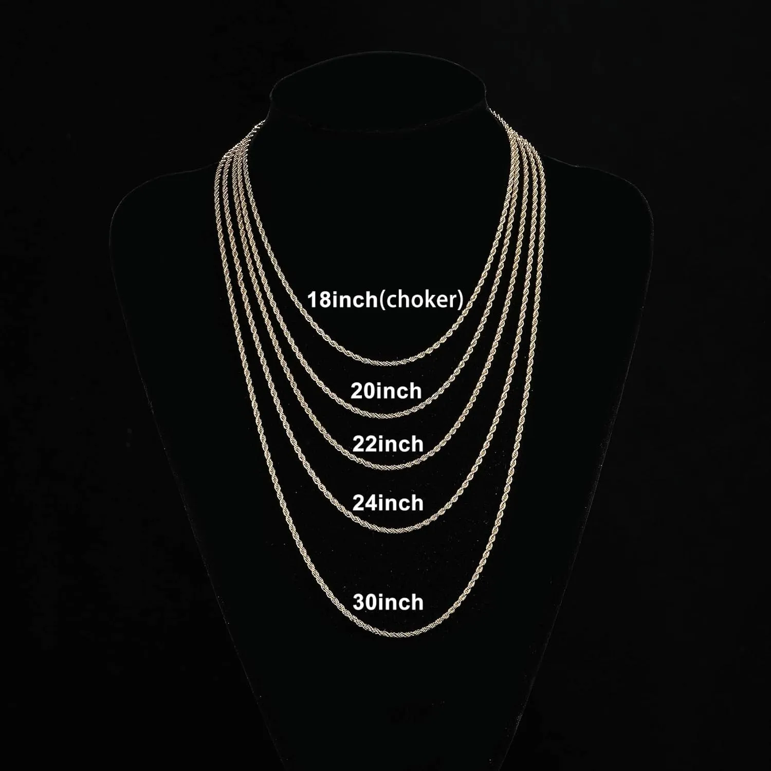 2PCS Unisex Adult Chains, Stainless Steel Rope Necklace, Twist Chain Necklace for Women & Men, Gold/Silver/Black, Ages 6 