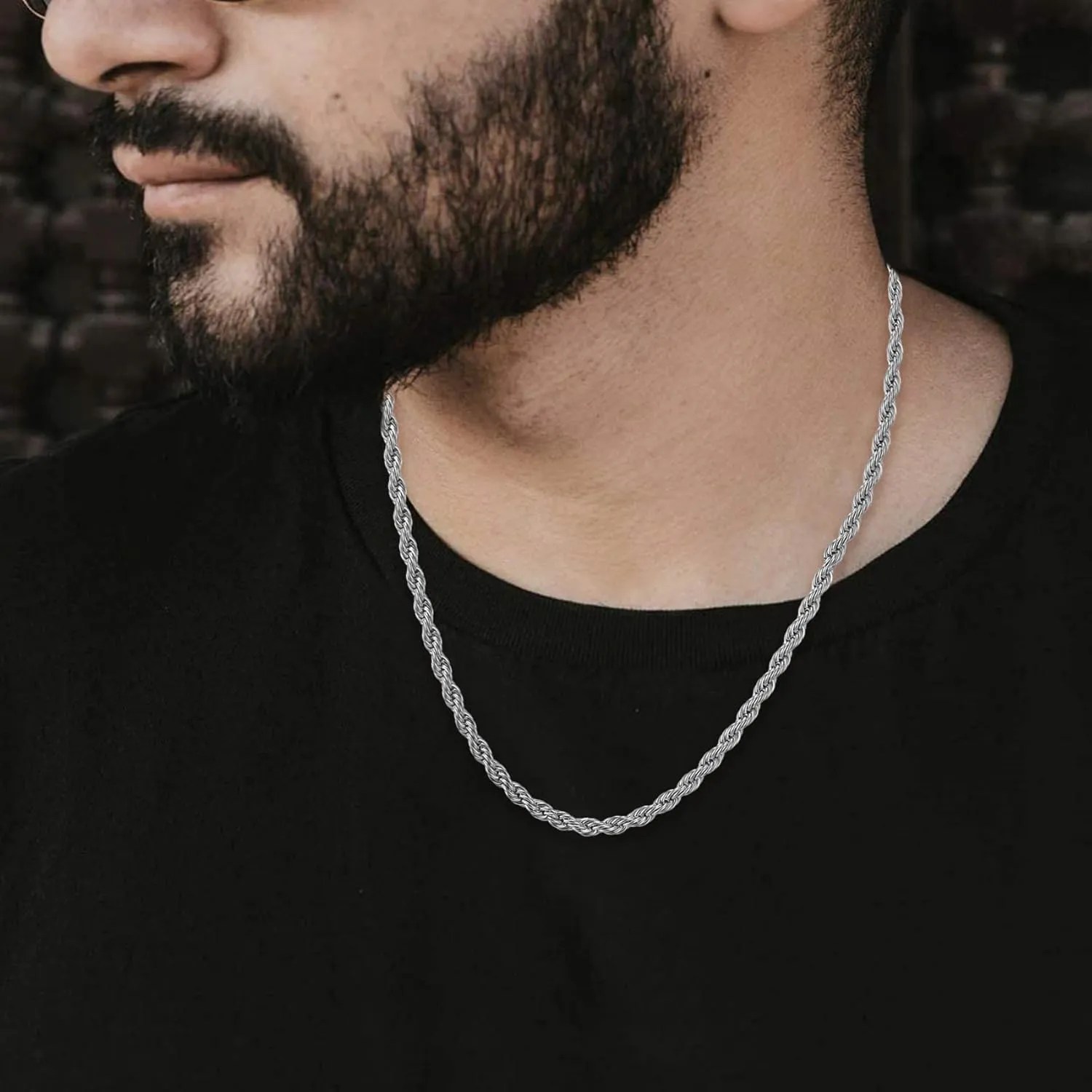 2PCS Unisex Adult Chains, Stainless Steel Rope Necklace, Twist Chain Necklace for Women & Men, Gold/Silver/Black, Ages 6 
