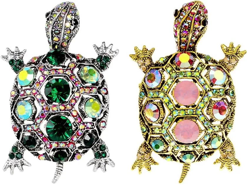 2Pcs Vintage Rhinestone Turtle Brooch for Men Stylish Animal Pin for Any Occasion
