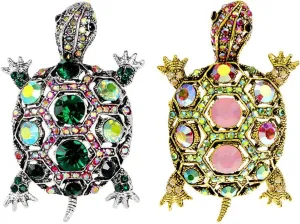 2Pcs Vintage Rhinestone Turtle Brooch for Men Stylish Animal Pin for Any Occasion