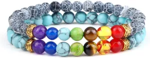 2Pcs/Set 7 Chakra Reiki Beads Bracelet Charm 6mm Natural Lava Weathered Stone Balance Prayer Bracelets&Bangles Men Women Jewelry,Set 11