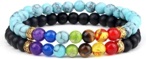 2Pcs/Set 7 Chakra Reiki Beads Bracelet Charm 6mm Natural Lava Weathered Stone Balance Prayer Bracelets&Bangles Men Women Jewelry,Set 13
