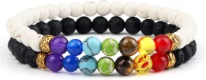 2Pcs/Set 7 Chakra Reiki Beads Bracelet Charm 6mm Natural Lava Weathered Stone Balance Prayer Bracelets&Bangles Men Women Jewelry,Set 17