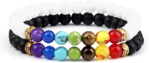 2Pcs/Set 7 Chakra Reiki Beads Bracelet Charm 6mm Natural Lava Weathered Stone Balance Prayer Bracelets&Bangles Men Women Jewelry,Set 1