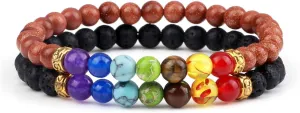 2Pcs/Set 7 Chakra Reiki Beads Bracelet Charm 6mm Natural Lava Weathered Stone Balance Prayer Bracelets&Bangles Men Women Jewelry,Set 20