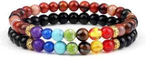 2Pcs/Set 7 Chakra Reiki Beads Bracelet Charm 6mm Natural Lava Weathered Stone Balance Prayer Bracelets&Bangles Men Women Jewelry,Set 22