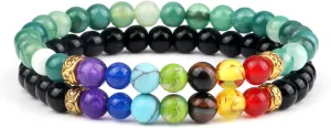 2Pcs/Set 7 Chakra Reiki Beads Bracelet Charm 6mm Natural Lava Weathered Stone Balance Prayer Bracelets&Bangles Men Women Jewelry,Set 23