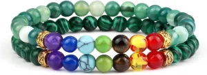 2Pcs/Set 7 Chakra Reiki Beads Bracelet Charm 6mm Natural Lava Weathered Stone Balance Prayer Bracelets&Bangles Men Women Jewelry,Set 24