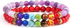 2Pcs/Set 7 Chakra Reiki Beads Bracelet Charm 6mm Natural Lava Weathered Stone Balance Prayer Bracelets&Bangles Men Women Jewelry,Set 26